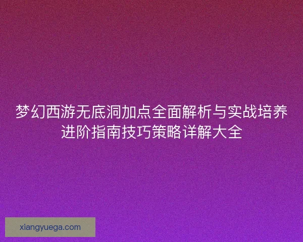 梦幻西游无底洞加点全面解析与实战培养进阶指南技巧策略详解大全