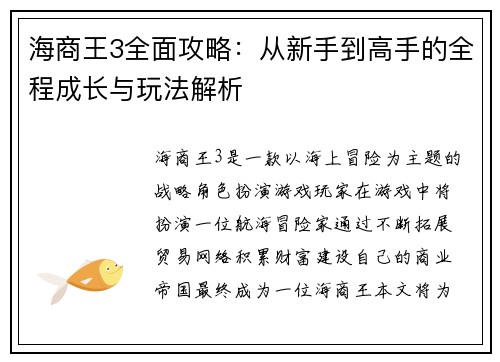 海商王3全面攻略：从新手到高手的全程成长与玩法解析